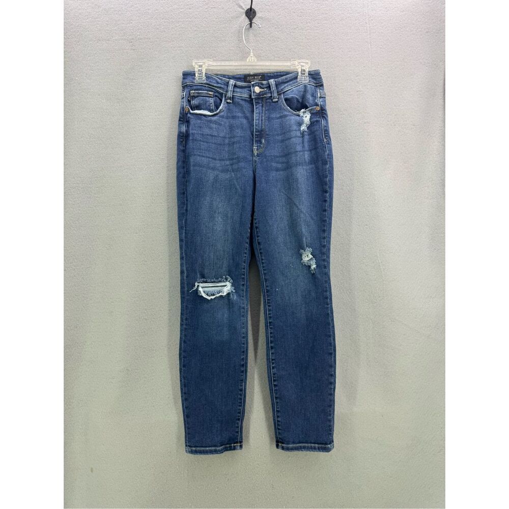 Judy Blue Womens Blue Distressed High Rise Boyfriend Fit Stretch Jeans Size 27